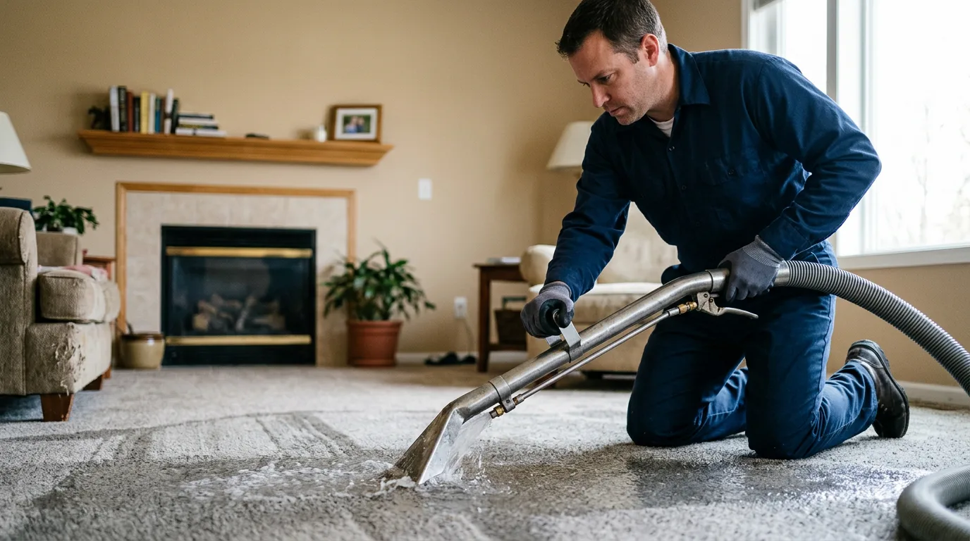 Water damage restoration technician working near Northfield, MA
